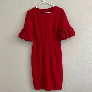 Red Marina women’s dress with ruffled sleeves